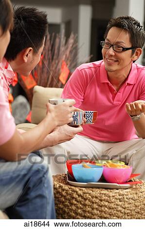 Picture - Group of men having Chinese tea. Fotosearch