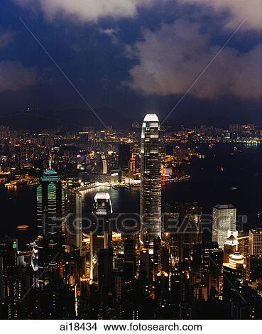 Hong Kong, Night View, Central, Victoria harbour and Kowloon, view from the Peak View Large Photo Image Picture - Hong Kong, Night View, Central, Victoria harbour and Kowloon, view from the Peak. Fotosearch
