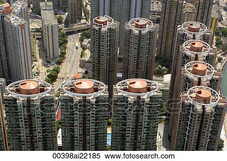 Stock Photography - Aerial view overlooking condominium in Tsing Yi, Hong Kong. Fotosearch