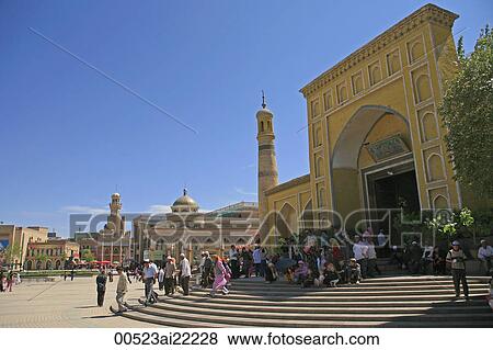 At the Id Kah Mosque, Kashgar, Xinjiang View Large Photo Image Stock Photo - At the Id Kah Mosque, Kashgar, Xinjiang. Fotosearch