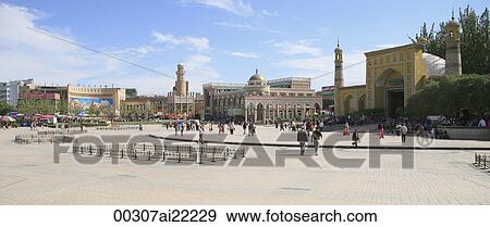 At the square of Id Kah Mosque, Kashgar, Xinjiang View Large Photo Image Stock Photo - At the square of Id Kah Mosque, Kashgar, Xinjiang. Fotosearch