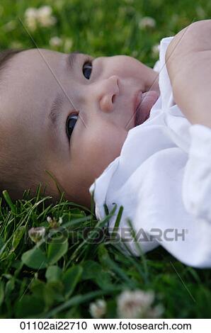 Baby lying in grass View Large Photo Image Stock Image - Baby lying in grass. Fotosearch