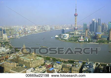 Stock Photo - Cityscape of Pudong from Puxi. Fotosearch