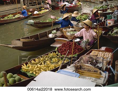 Damnoensaduak floating market, Thailand View Large Photo Image Stock Photo - Damnoensaduak floating market, Thailand. Fotosearch