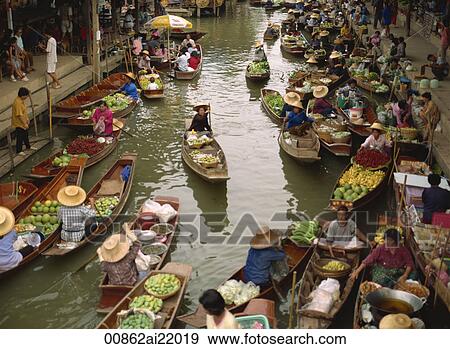 Damnoensaduak floating market, Thailand View Large Photo Image Stock Photo - Damnoensaduak floating market, Thailand. Fotosearch