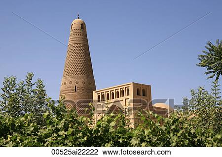 Stock Image - Emin Minaret (Sugong ta), Turpan, Xinjiang. Fotosearch
