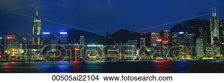 Evening skyline from Central to Wanchai, Hong Kong View Large Photo Image Picture - Evening skyline from Central to Wanchai, Hong Kong. Fotosearch