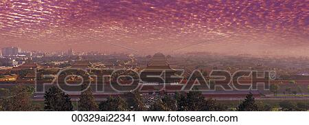 Forbidden City from King Shan at dusk, Beijing, China View Large Photo Image Stock Image - Forbidden City from King Shan at dusk, Beijing, China. Fotosearch