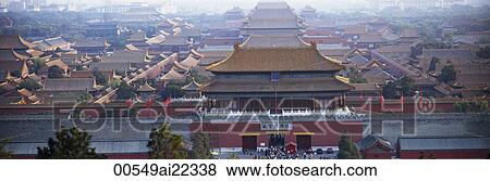 Stock Photo - Forbidden City from King Shan at dusk, Beijing, China. Fotosearch