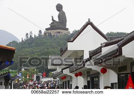 Giant Buddha statue and Ngon Ping Village, Lantau, Hong Kong View Large Photo Image Stock Photo - Giant Buddha statue and Ngon Ping Village, Lantau, Hong Kong. Fotosearch