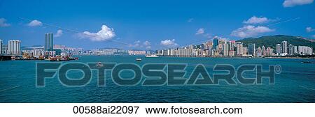 Stock Photo - Hong Kong East & Kowloon East skyline from Tsimshatsui, Hong Kong. Fotosearch