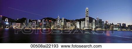 Stock Image - Hong Kong skyline at night. Fotosearch