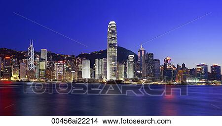Picture - Hong Kong skyline from Kowloon at night. Fotosearch