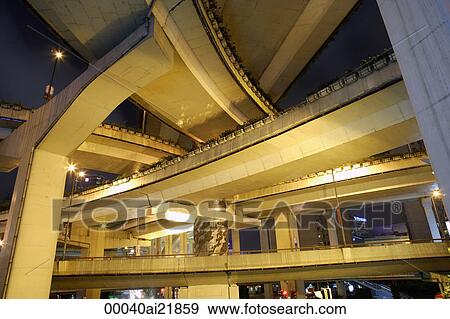 Stock Photo - Low angle view of freeways, Shanghai, China. Fotosearch