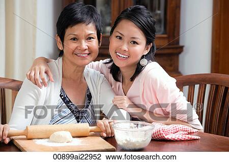 Mother and daughter baking together View Large Photo Image Stock Image - Mother and daughter baking together. Fotosearch