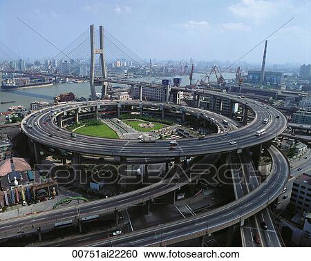 Stock Image - Nanpu Bridge, Shanghai, China. Fotosearch