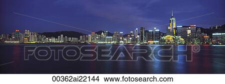 Panoramic Hong Kong skyline at night View Large Photo Image Picture - Panoramic Hong Kong skyline at night. Fotosearch
