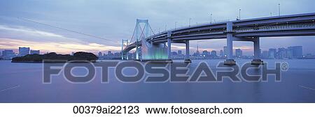 Rainbow Bridge at dusk View Large Photo Image Stock Image - Rainbow Bridge at dusk. Fotosearch