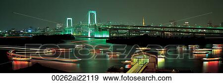 Rainbow Bridge at night View Large Photo Image Stock Photo - Rainbow Bridge at night. Fotosearch