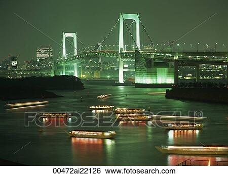 Stock Photograph - Rainbow Bridge at night. Fotosearch
