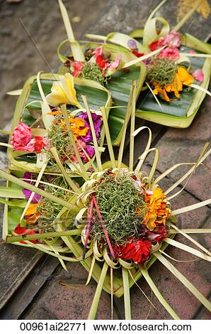 Stock Image - Religious offerings on Bali. Fotosearch