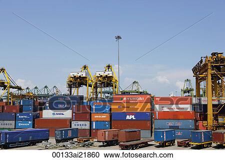 Stock Image - Shipping Containers in the Singapore Port, Singapore. Fotosearch