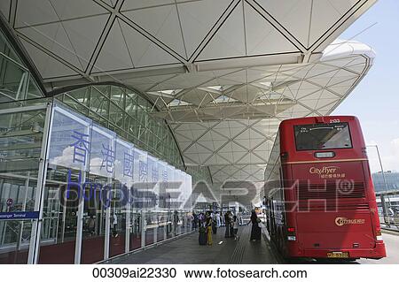 Stock Image - Shuttle bus at Hong Kong International Airport, Hong Kong. Fotosearch