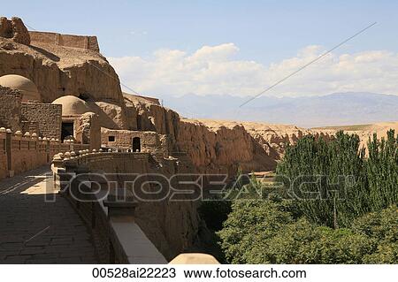 Stock Image - The Bizaklik Thousand Buddha Caves, Turpan, Xinjiang. Fotosearch