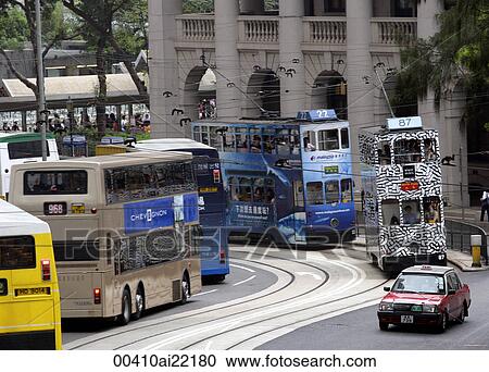 Stock Image - Tram at Central, Hong Kong. Fotosearch