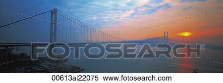 Stock Photography - Tsing Ma Bridge in the evening, Hong Kong. Fotosearch