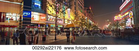Stock Photograph - Wangfujing at night, Beijing, China. Fotosearch