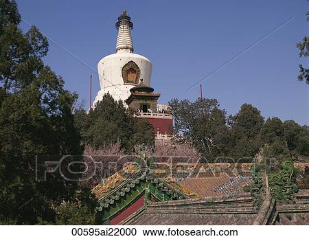 Stock Image - White Pagoda in Beihai, Beijing, China. Fotosearch