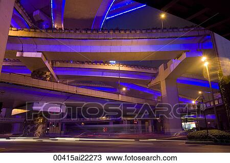 Stock Image - Yenan Way viaduct, Shanghai, China. Fotosearch