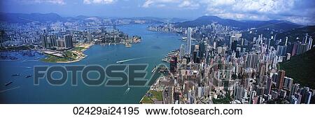 Aerial view overlooking Victoria Harbour, Hong Kong View Large Photo Image Stock Photography - Aerial view overlooking Victoria Harbour, Hong Kong. Fotosearch