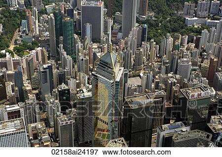 Stock Photo - Aerial view overlooking Wanchai, Hong Kong. Fotosearch