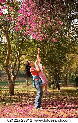 Mother lifting daughter up to tree View Large Photo Image Stock Image - Mother lifting daughter up to tree. Fotosearch
