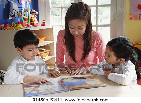 Mother reading to young children View Large Photo Image Stock Image - Mother reading to young children. Fotosearch