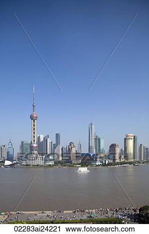Stock Image - Skyline of Pudong, Shanghai, China. Fotosearch
