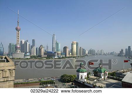 Stock Image - Skyline of Pudong, Shanghai, China. Fotosearch