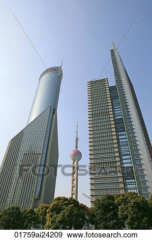 Skyscrapers at Lujiazui, Pudong, Shanghai, China View Large Photo Image Stock Photo - Skyscrapers at Lujiazui, Pudong, Shanghai, China. Fotosearch