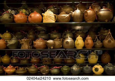 Stock Image - Teapots display, Yuyuan Commercial Center, Shanghai, China. Fotosearch