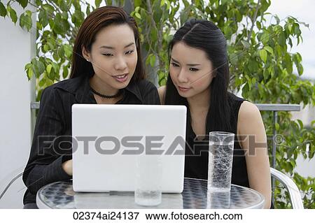 two ladies at lap top computer View Large Photo Image Stock Photo - two ladies at lap top computer. Fotosearch