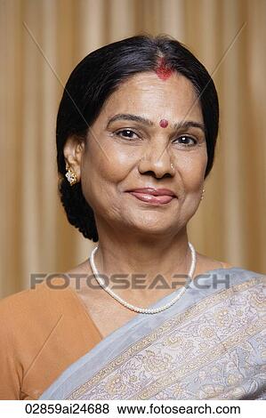 Stock Photo - portrait of woman in sari and bindi. Fotosearch