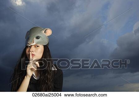 young lady with rat mask on head View Large Photo Image Picture - young lady with rat mask on head. Fotosearch