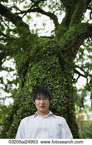 young man standing in front of tree View Large Photo Image Stock Image - young man standing in front of tree. Fotosearch