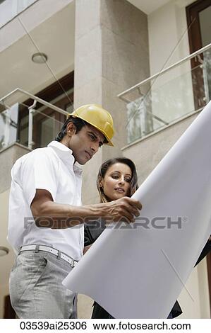 contractors with blueprints View Large Photo Image Stock Photograph - contractors with blueprints. Fotosearch