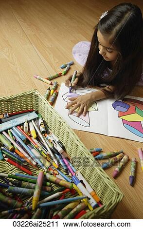 Little girl coloring View Large Photo Image Stock Image - Little girl coloring. Fotosearch