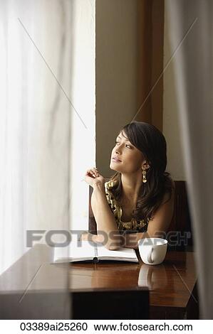 woman with notebook, cup of coffee View Large Photo Image Stock Image - woman with notebook, cup of coffee. Fotosearch