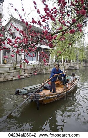 Stock Image - Excursion boat tour at Zhouzhuang, Shanghai suburb, China. Fotosearch