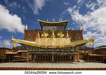 Picture - Facade of Songzanlin Temple, Shangri-la, China. Fotosearch